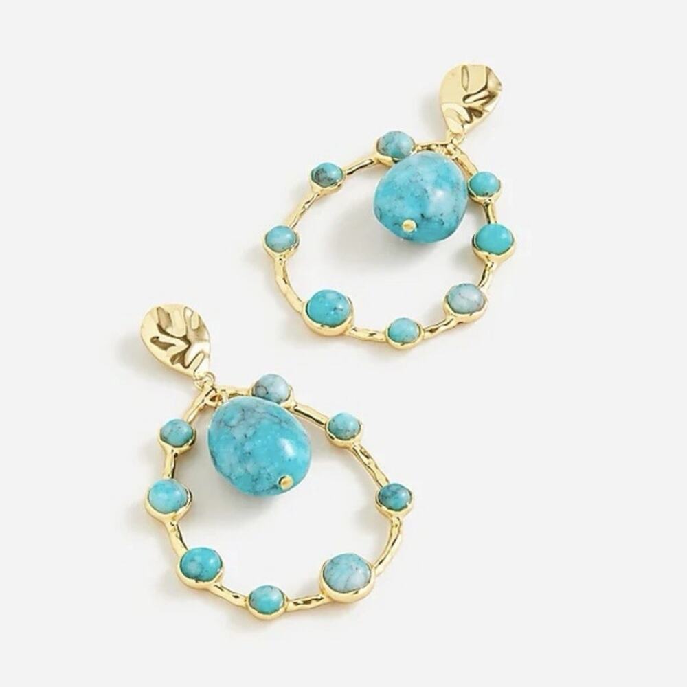 J.Crew Semiprecious Stone Dangle Statement Earrings Dusty Shale Aqua Jadeite New